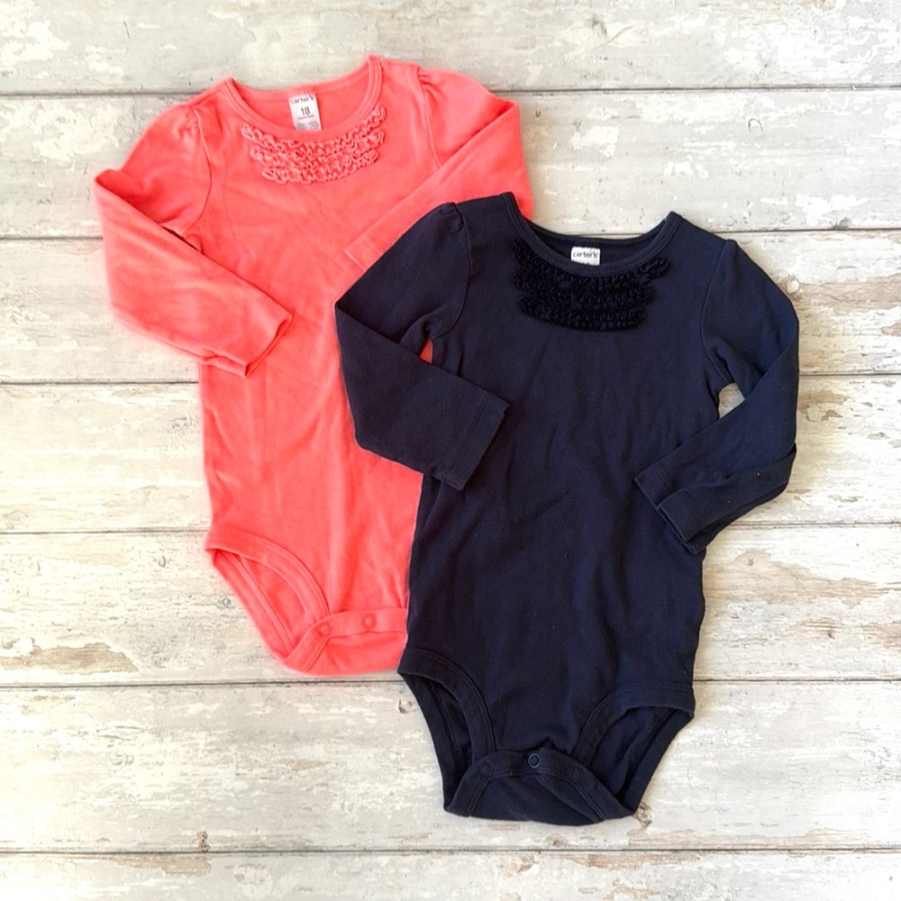 Carters 18m Baby Girls Long Sleeve Onesies Bundle Set of 2 Navy Blue Hot Pink